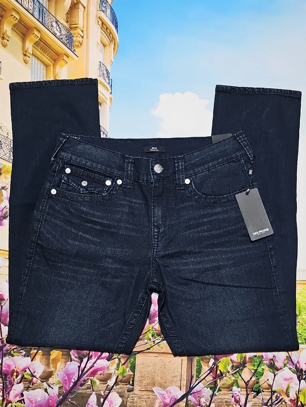 True Religion Big T Geno Flap Indigo Denim Relaxed Slim Jeans Size 32 New
